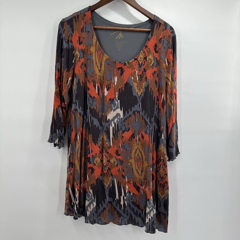 Miracle Body Miraclesuit Shirt Womens XL Orange Red Floral Blouse Slimming